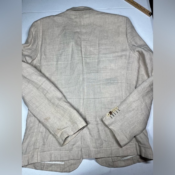 Zara Begie Men’s 100% Linen Button Front Suit Coat Blazer Jacket size 44 AS IS - Picture 6 of 8